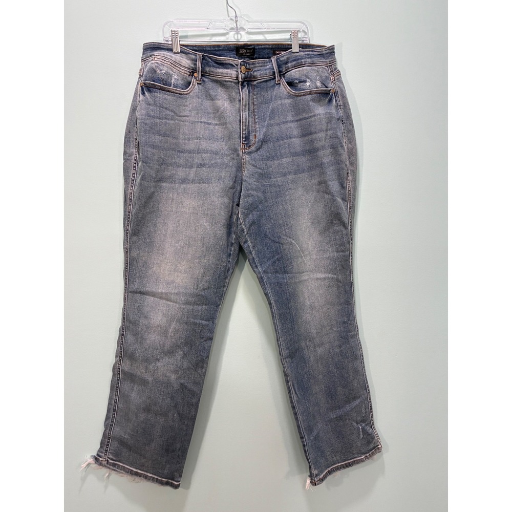 Judy Blue Dad Jean Medium Wash Distressed Raw Hem 20W
